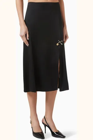 VERSACE Medusa Safety Pin-detail Midi Skirt in Satin