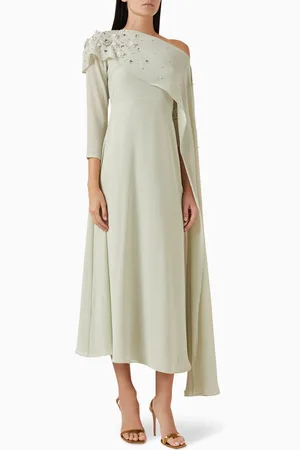 BYK Off-shoulder Beaded Maxi Dress in Georgette Chiffon