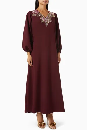 LAMMOUSH Floral Sequin Embellished Kaftan in Silk