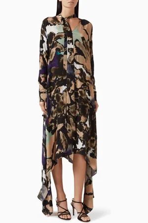 Twinkle Hanspal Printed Draped Boxy Midi Dress in Crepe