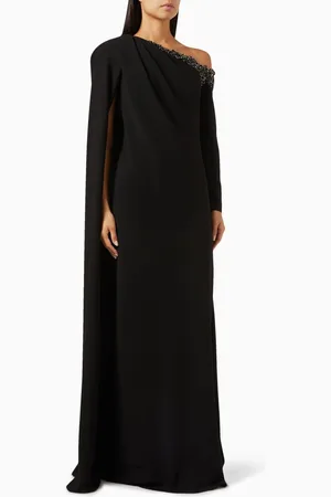 GEMY MAALOUF Bead-embellished Cape Dress in Crepe