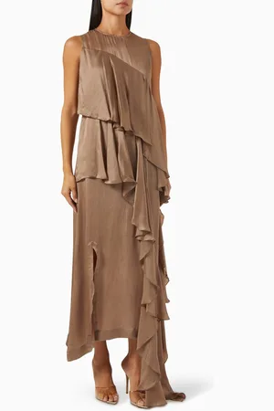 Twinkle Hanspal Panelled Draped Midi Dress in Pure Silk