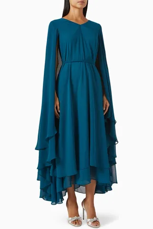 BYK Cape Beaded Maxi Dress in Georgette Chiffon