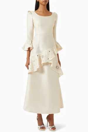 BYK Crystal Ruffle Maxi Dress in Brocade