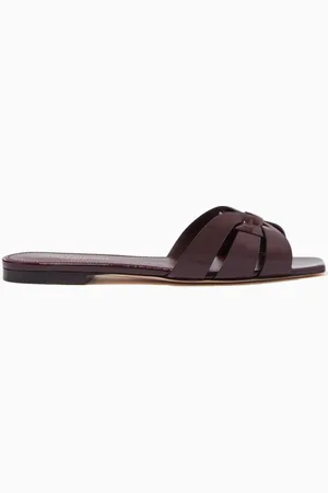 Saint Laurent Tribute Flat Sandals in Patent Leather