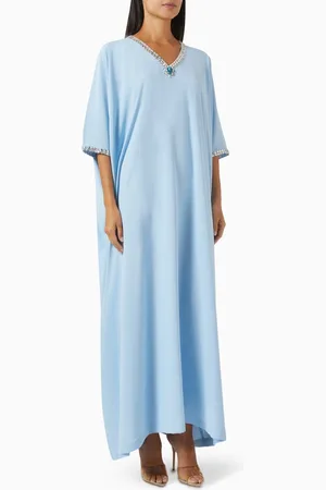LAMMOUSH Crystal Embellished Kaftan in Crepe