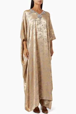 LAMMOUSH Floral Crystal Embellsihed Kaftan in Silk