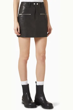 ANINE BING Steel Mini Skirt in Lamb Leather