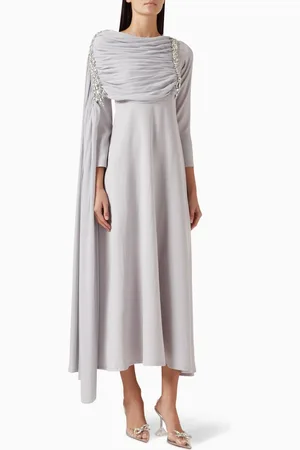BYK Crystal Brooch Cape Maxi Dress in Chiffon & Crepe