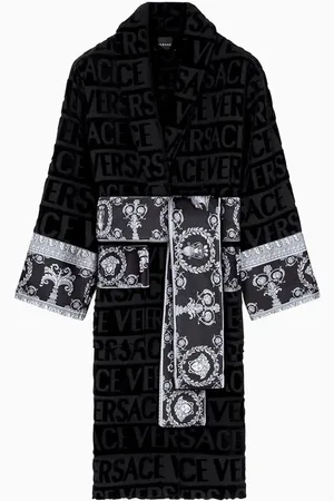 VERSACE Unisex All-over Logo Bathrobe in Cotton
