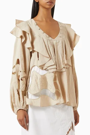 GIZIA Embroidered Ruffle Top in Modal-blend
