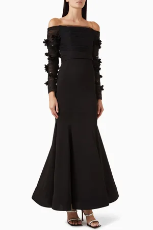 AC Off-shoulder Floral-appliqué Gown