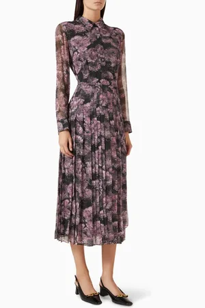 Tory Burch Printed Pleated Midi Dress in Silk