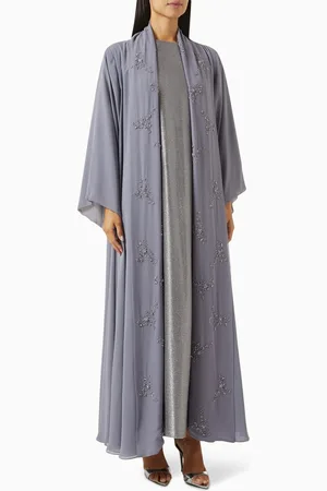 Homa Q 3-piece Abaya Set in Chiffon & Metallic-jersey