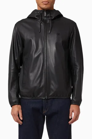 Emporio Armani Essential Capsule Collection Hooded Zip-up Jacket in Leather