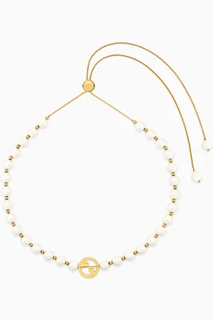 Gucci Interlocking Pearl Necklace in Gold-tone Brass