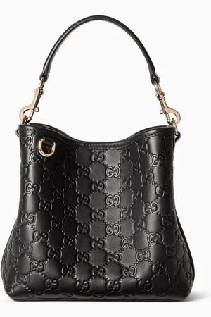Gucci Small GG Emblem Bucket Bag in Embossed Leather
