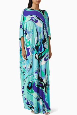 Puccini Orchidee-print Kaftan in Satin Jersey