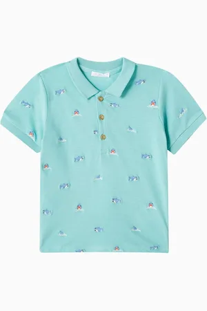 Purebaby All-over Shark-embroidery Polo Shirt in Organic-cotton