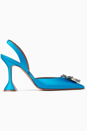 Amina Muaddi Begum Crystal Slingback Pumps in Satin