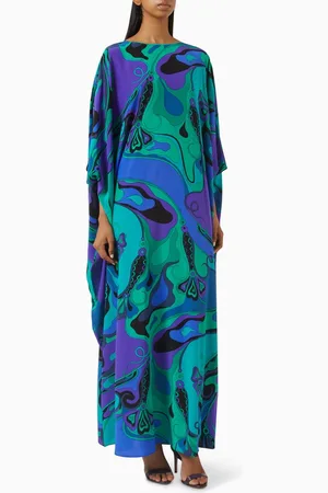Puccini Marmo-print Kaftan in Crepe de Chine