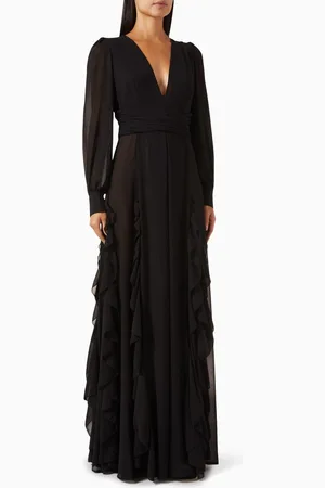 Elisabetta Franchi Ruffled Maxi Dress in Georgette