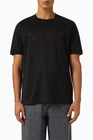 Giorgio Armani Signature Embellished Logo T-shirt in Cotton-jersey