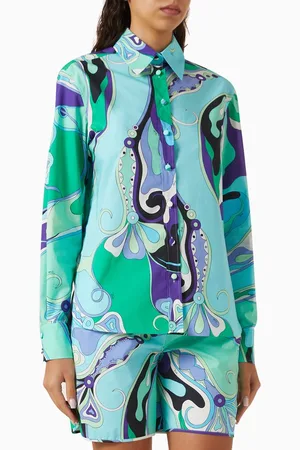 Puccini Orchidee-print Shirt in Cotton Poplin