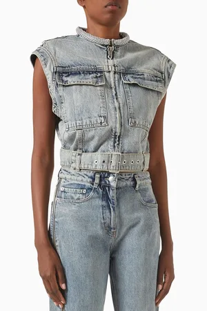 3.1 Phillip Lim Crystal-necklace Crop Vest in Denim