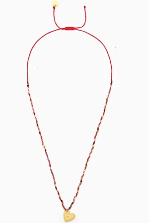 Elna Line Heart Pendant Beaded Necklace in 18kt Gold-plated Metal
