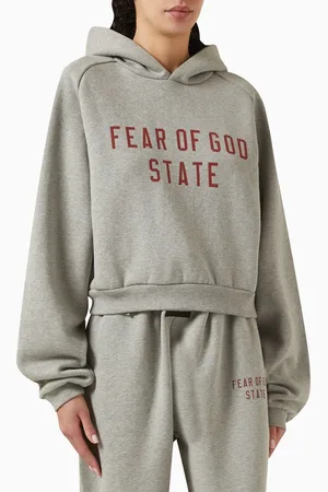 FEAR OF GOD Logo Crop Hoodie in Core Fleece