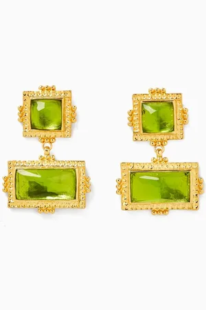 Elna Line Multi Stone Statement Earrings in 18kt Gold-plated Metal
