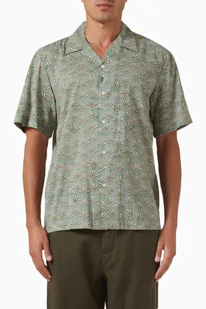 SELECTED Cuban Collar Shirt in Cotton-blend