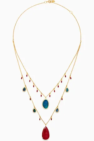 Dima Double Layered Ruby & Opal Necklace in 18kt Gold