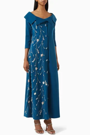 BYK Off-shoulder Embroidered Maxi Dress in Stretch Crepe