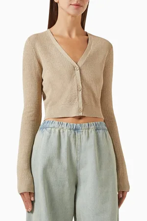 ENZA COSTA Cropped V-neck Sweater in Linen-knit