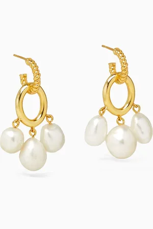 Elna Line Twisted Pearl Mini Hoop Earrings in 18kt Gold-plated Metal