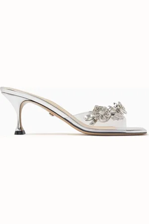 Mach & Mach Crystal Button 65 Mules in PVC & Metallic Leather