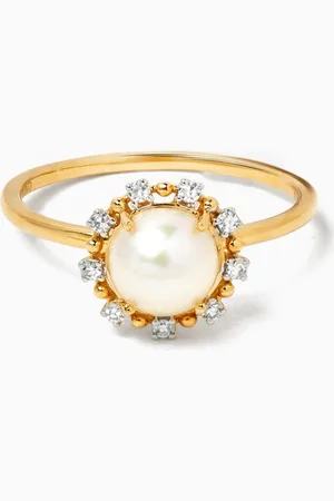 Damas Kiku Cadeau Pearl & Diamond Ring in 18kt Yellow