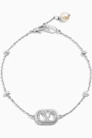 VALENTINO GARAVANI VLOGO Swarovski® Signature Bracelet in Rhodium-tone brass