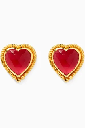 Elna Line Heart Stud Earrings in 18kt Gold-plated Metal
