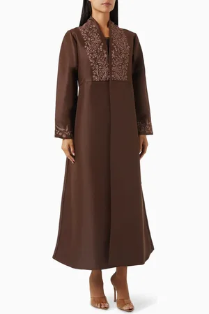 Serrb Embroidered Collar Abaya in Satin