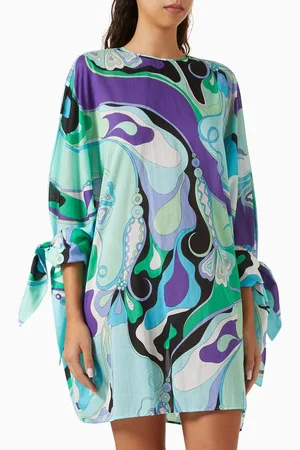 Puccini Orchidee-print Mini Kaftan in Cotton Muslin