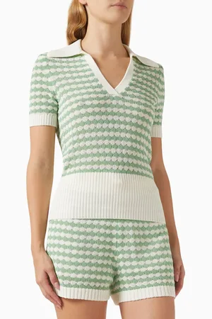 ZIMMERMANN Everley Knit Polo T-shirt in Cotton Blend