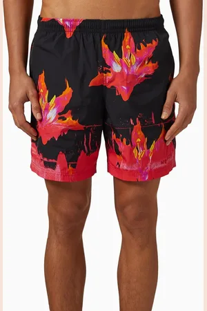 Alexander McQueen Fire Lily-print Swim Shorts