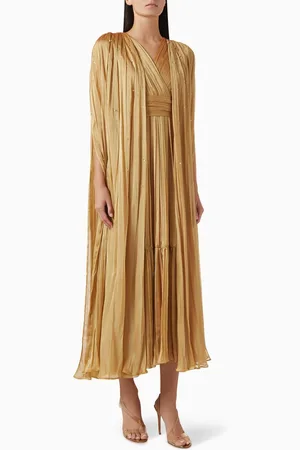 BYK Crystal Embellished Pleated Maxi Dress in Chiffon
