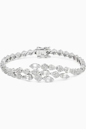 Kenneth Jay Lane CZ Pear Overlap Bracelet in Rhodium-plated Brass