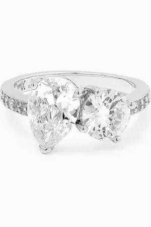 Kenneth Jay Lane Round & Pear Stone Pave Ring in Rhodium-plated Brass