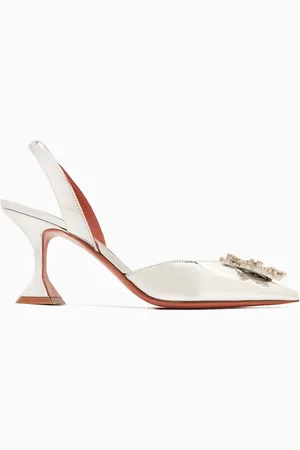 Amina Muaddi Begum 70 Crystal Slingback Pumps in Metallic Leather