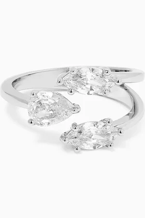 Kenneth Jay Lane Marquis Claw Open Ring in Rhodium-plated Brass